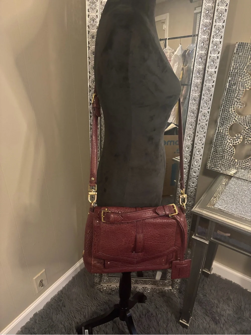 💕Tory Burch Textured Burgundy Leather Satchel Crossbody